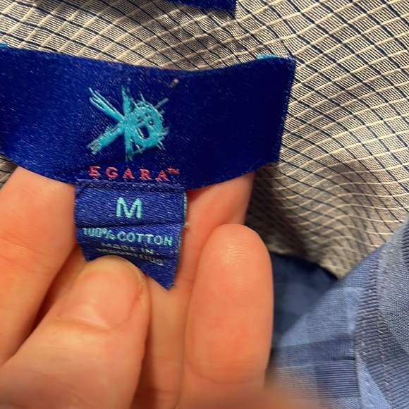 EGARA Mens M Blue and navy gingham check button up dress shirt 💼🖇📈 - Picture 3 of 5